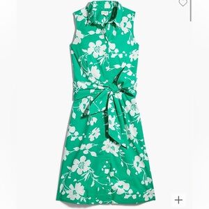 J. Crew Factory Sleeveless Tie-Waist Shirtdress Size 8 Green Floral NWT